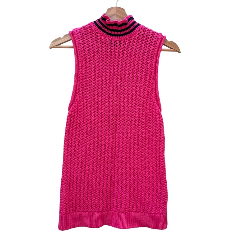 J. Crew Sweater Vest Crochet Knit 100% Cotton Reimagined Womens Pink Blue S NWT